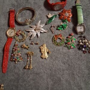 Assorted Holiday Watches and Brooches